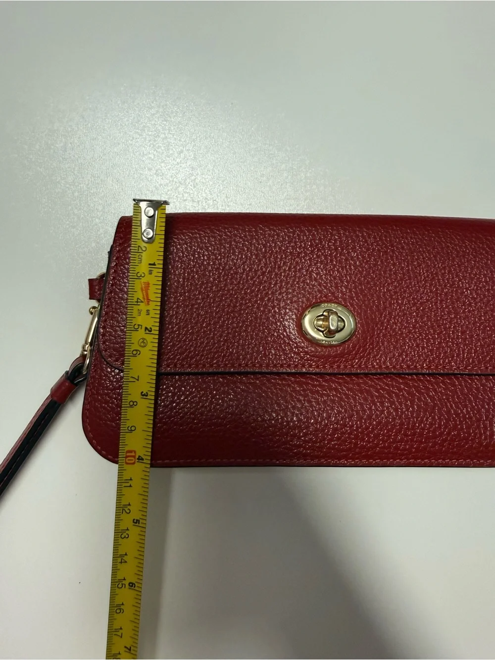 Coach Red Pebbled Leather Turnlock Wristlet Clutch